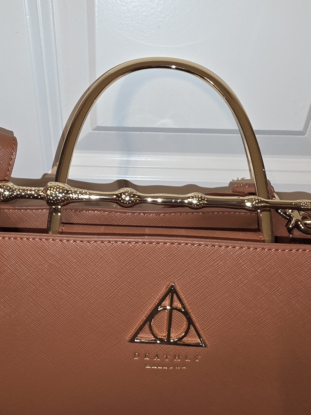 Loungefly Harry Potter Cognac Brown Satchel with Gold Wand Handles - Picture 3 of 8